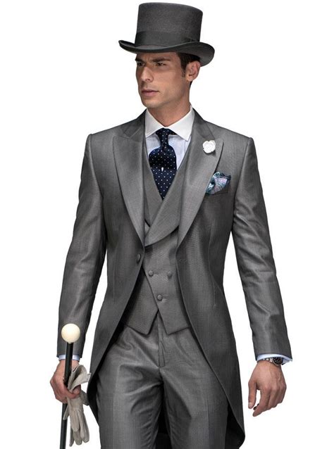 Blue Gray Double Breasted Duck Tails Tuxedo With Top Hat And Cane