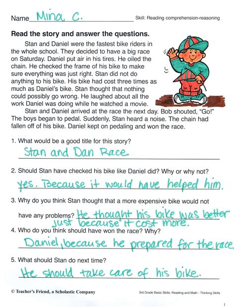 Reading And Answering Questions Worksheet