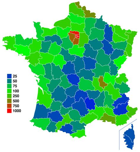 Population Density Of France By Departement 2008 Showing The Empty