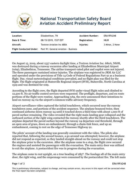 Plane crash NTSB report