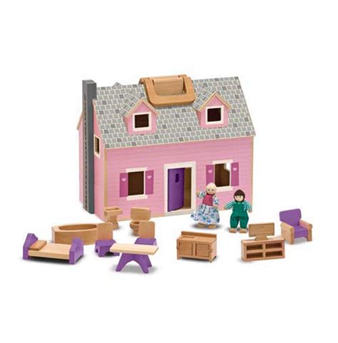 Melissa And Doug Fold And Go Wooden Dollhouse With 4 Dolls And Wooden