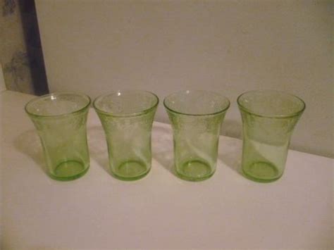 Depression Glass Green Juice Tumblers Hazel Atlas Florentine Poppy