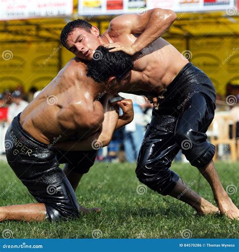 Wrestlers Battle For Victory At The Elmali Turkish Oil Wrestling Festival In Elmali Turkey