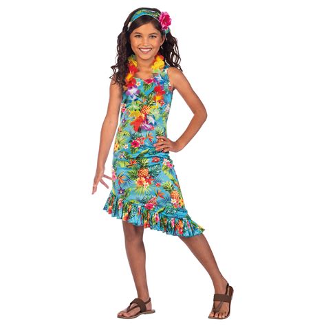 Childrens Girls Hawaiian Hawaii Hula Fancy Dress Costume Set Kids