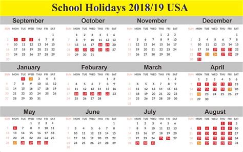 School Holidays 2019 Usa Calendar 2019calendar 2019holidayscalendar