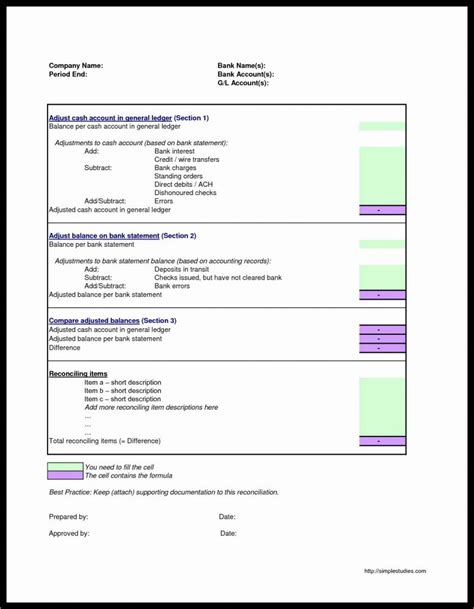Reconciliation Excel Spreadsheet in Balance Sheet Account