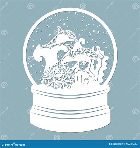 Snow Globe Dolphins In The Waves Seaweed Laser Cutting Vector