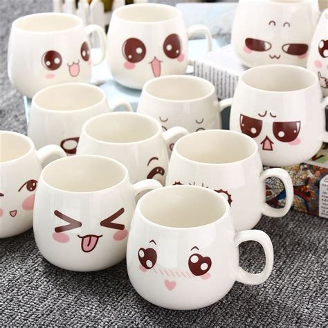 12 Styles Lovely Tea Coffee Milk Cup Cute Face Mug Ceramic Travel White