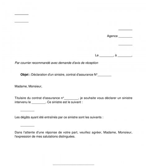 D Claration De Sinistre L Assurance Mod Le De Courrier Type