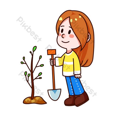 Arbor Day Little Girl Planting Tree Happy Png Images Psd Free