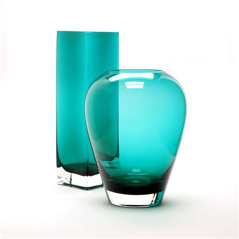 9 090 Rectangular Teal Blue Glass Flower Vase Ray New York