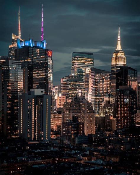 Midtown Manhattan At Night By Evmeyer Photo New York New York City Midtown Manhattan