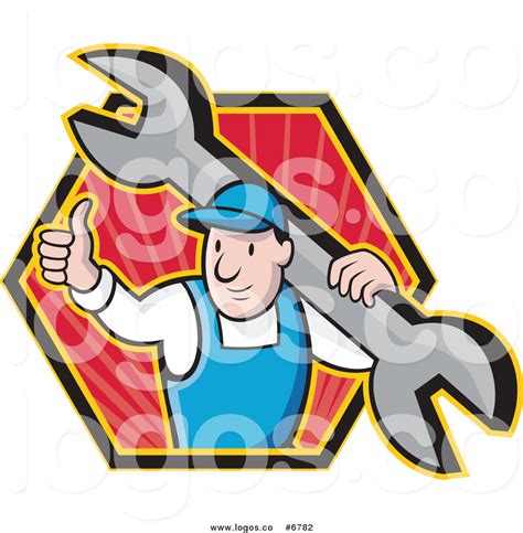 Royalty Free Clip Art Vector Logo Of A Plumber Holding A Thumb Up And