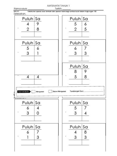 Kuiz kemahiran hidup tahun 5. MATEMATIK TAHUN 1 19082013