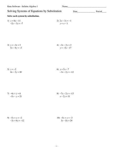 Systems Of Equations Worksheet Substitution