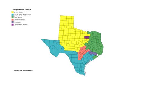 Texas divided into 6 Congressional Districts, each containing around 4. ...