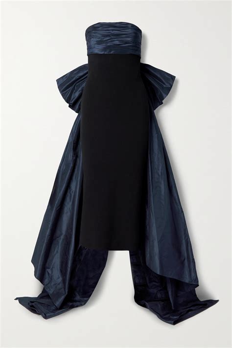 Oscar De La Renta Bow Embellished Taffeta And Stretch Knit Gown In Blue