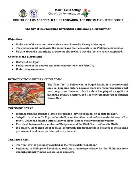 Reading In Philippine History The Cry Of The Philippine Revolution