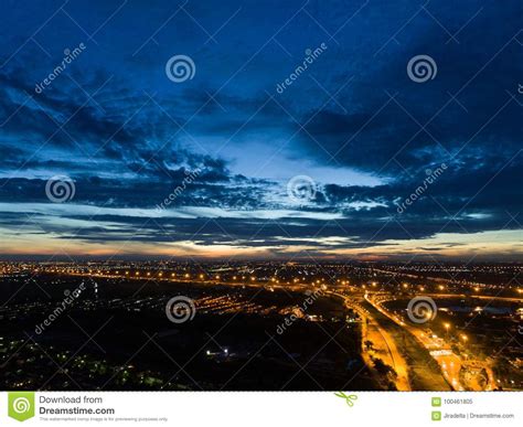 Blue Sky Morning Twilight With Expressway Stock Image Image Of Drone