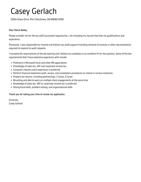 Tax Staff Accountant Cover Letter Velvet Jobs