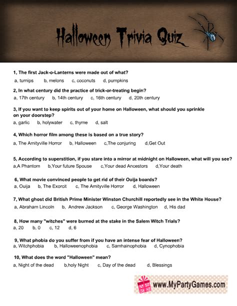 Free Printable Halloween Trivia Quiz For Adults Halloween Trivia
