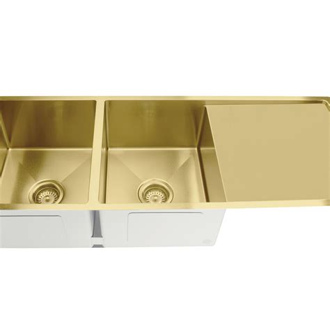 Kitchen Sink Double Bowl And Drainboard 1160 X 440 Brushed Bronze