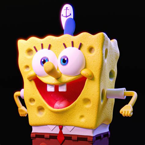 Spongebob 3d Model High Poly Squarepants Running On Rock 3d Model