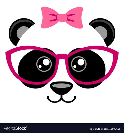 Cute Panda With Pink Bow And Glasses Girlish Vector Image