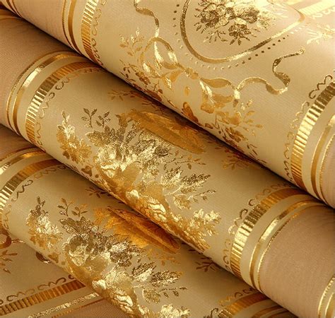 European Luxury Floral Striped Wallpaper Waterproof Embossed Gold