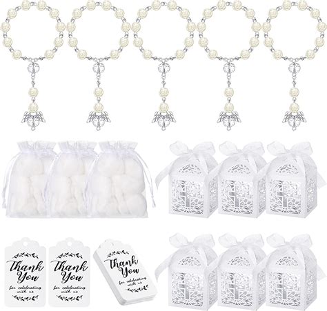 Mtlee 100 Pieces Baptism Rosary Favors Sets Include Mini