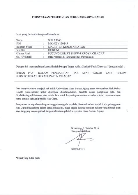 Contoh Surat Pengalihan Hak Atas Sebidang Tanah