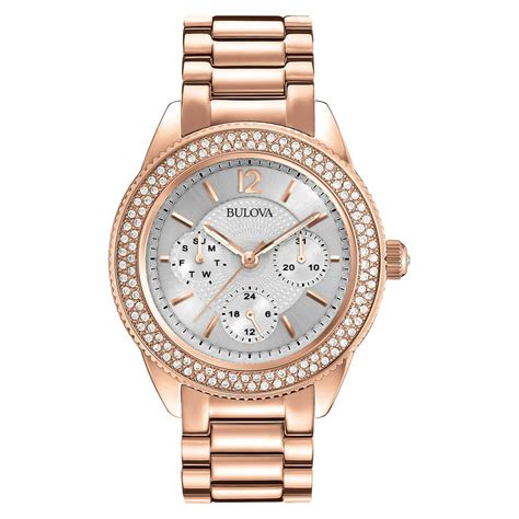 Bulova Bulova Womens Swarovski Crystal Rose Gold Bracelet Watch
