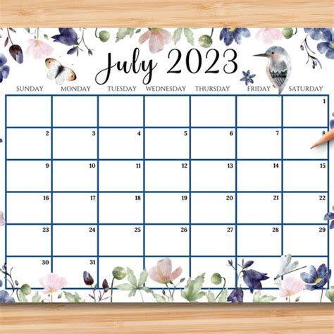 Editable July 2023 Calendar 4th Of July Independence Day Etsy