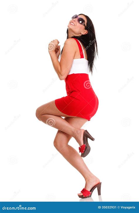 Portrait Of Brunette In Red White Dress Isolated Stock Image Image Of Heel Portrait 35032931