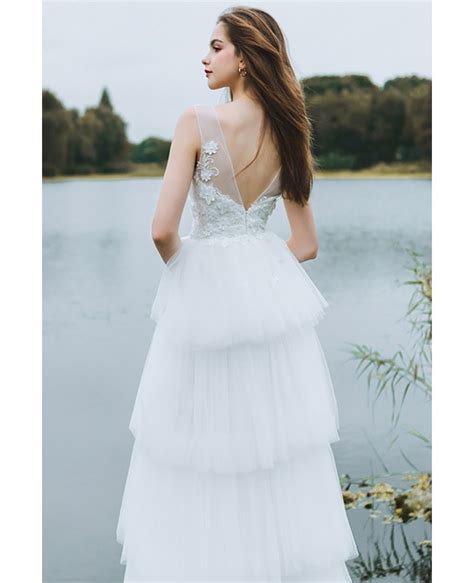 Price, low to high price, high to low. Unique Tiered Tulle Low Back Boho Wedding Dress Beach ...
