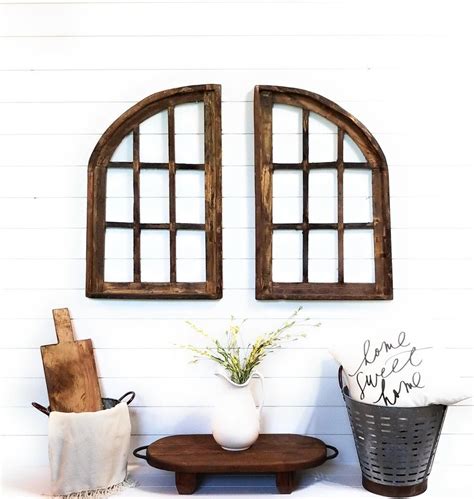 Farmhouse Wooden Wall Windows Set Of 2 Large Wood Window Frames