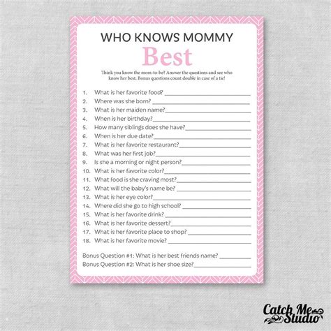 Printable Pink Baby Shower Game Who Knows Mommy Best Mommy Etsy
