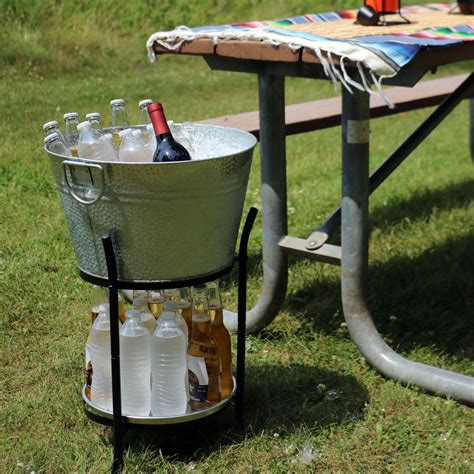 Sunnydaze Ice Bucket Drink Cooler With Stand And Tray For Parties Pebbled Galvanized Steel