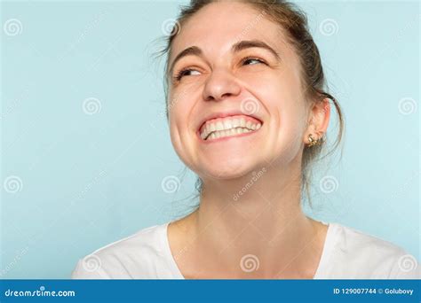 Emotion Face Happy Joy Thrilled Girl Beaming Smile Stock Photo Image