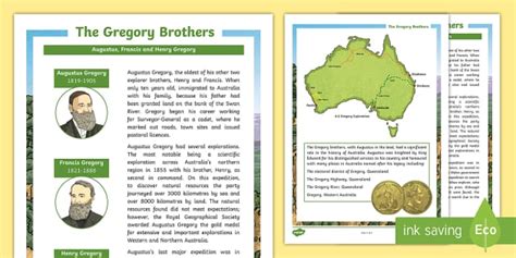 Australian Early Inland Explorers Gregory Brothers Fact File
