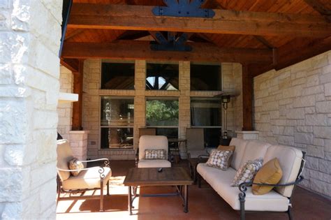 Round Rock Tx Covered Patio With Cozy Corner Fireplace Eclectic