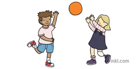 Children Playing With Ball Catch Throw Boy Girl Ks1 Illustration Twinkl