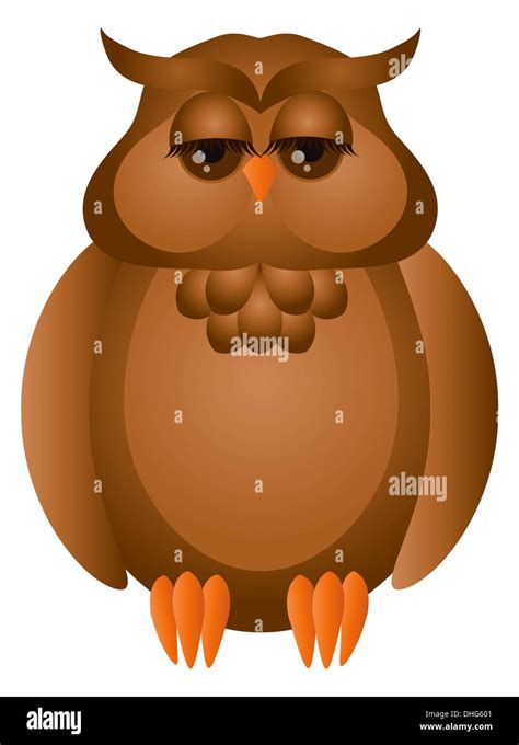Brown Great Horned Owl Cute Cartoon Isolated On White Background