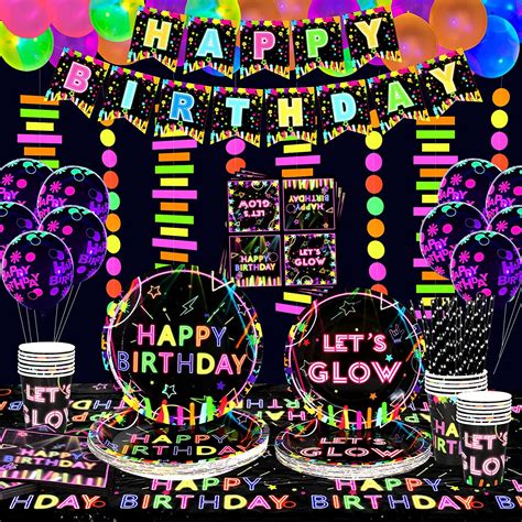 Glow Neon Party Supplies Glow Happy Birthday Banner