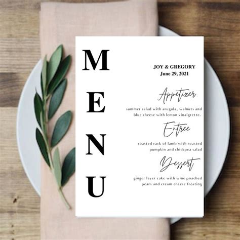 Minimalistic Wedding And Event Menu Template Editable Custom Etsy Canada