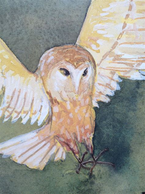 Flying Owl I Is An Original Watercolor Of A Night Sky With