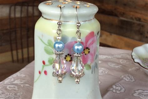 Victorian Crystal Earrings Bride Art Nouveau Earrings Blue Crystal