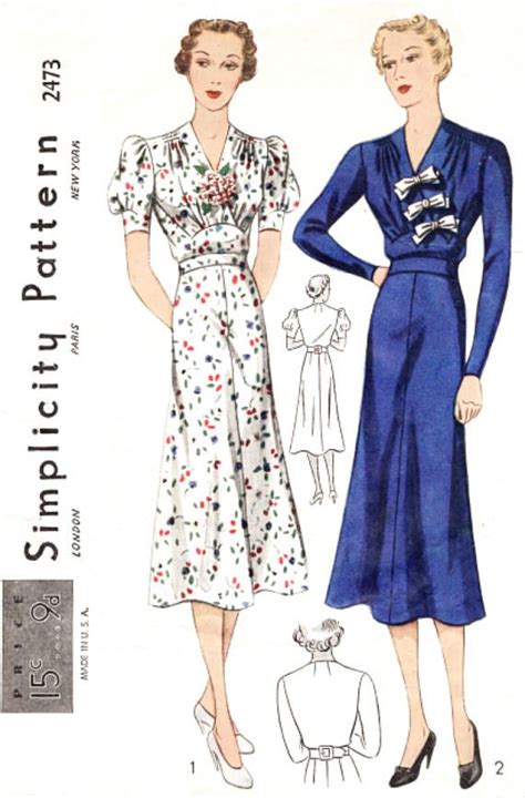 Vintage Sewing Pattern 1930s 30s Dress Reproduction 2 Etsy