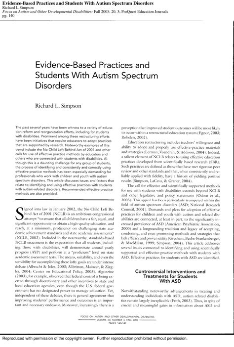 Pdf Evidence Based Practices And Students With Autism Spectrum Disorders