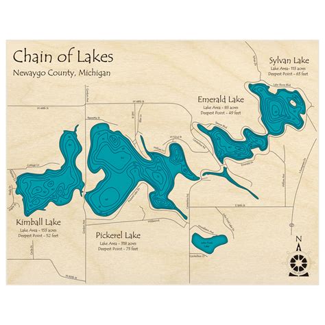 Pickerel Chain Of Lakes 3d Custom Wood Map Lake Art Llc